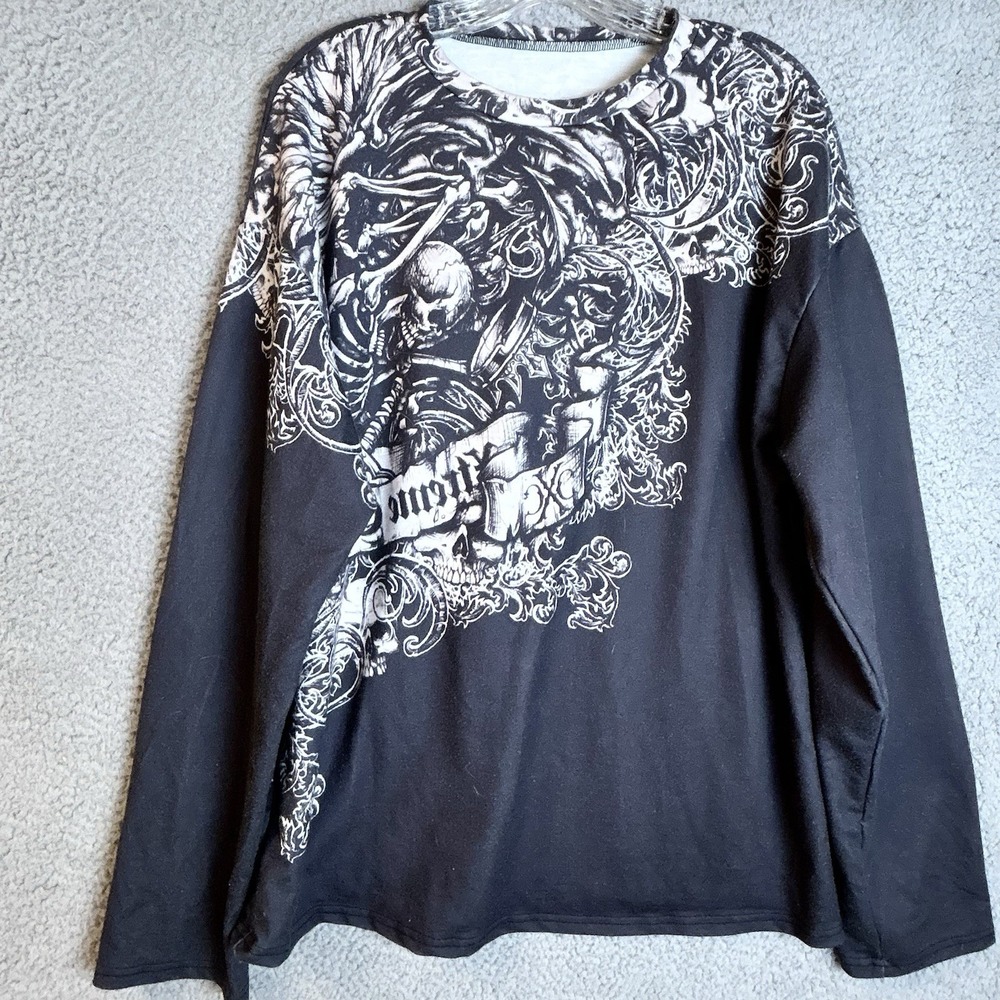 Xtreme Couture By Affliction Pullover Sweatshirt Skulls Cross Size XL Polyester